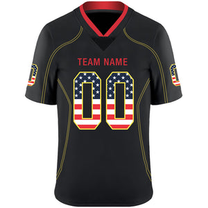 Custom Lights Out Black Gold-Scarlet USA Flag Fashion Football Jersey