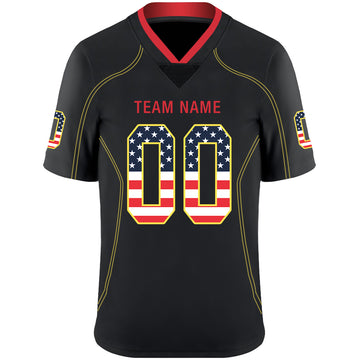 Custom Lights Out Black Gold-Scarlet USA Flag Fashion Football Jersey