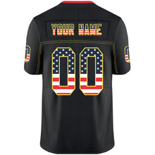 Load image into Gallery viewer, Custom Lights Out Black Gold-Scarlet USA Flag Fashion Football Jersey
