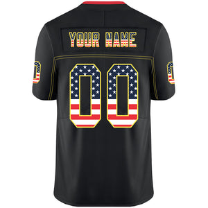 Custom Lights Out Black Gold-Scarlet USA Flag Fashion Football Jersey