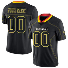 Load image into Gallery viewer, Custom Lights Out Black Gold-Scarlet Football Jersey
