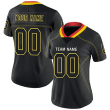 Load image into Gallery viewer, Custom Lights Out Black Gold-Scarlet Football Jersey
