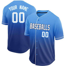 Load image into Gallery viewer, Custom Royal White-Light Blue Fade Baseball Jersey
