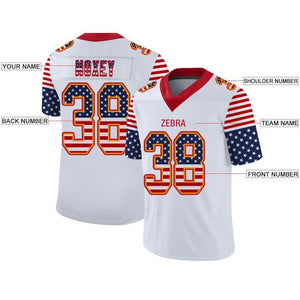 Custom White Scarlet-Gold USA Flag Fashion Football Jersey