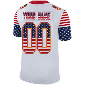 Custom White Scarlet-Gold USA Flag Fashion Football Jersey
