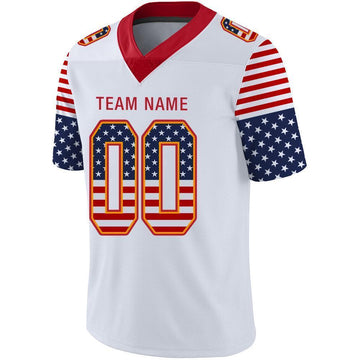 Custom White Scarlet-Gold USA Flag Fashion Football Jersey