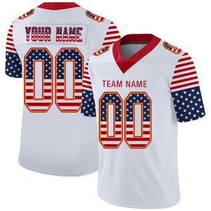 Custom White Scarlet-Gold USA Flag Fashion Football Jersey