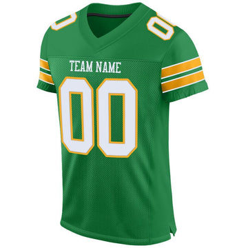 Custom Kelly Green White-Gold Mesh Authentic Football Jersey