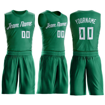 Custom Kelly Green White Round Neck Suit Basketball Jersey