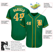Load image into Gallery viewer, Custom Kelly Green Gold-White Authentic Baseball Jersey
