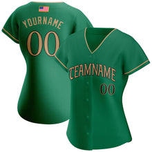 Load image into Gallery viewer, Custom Kelly Green Old Gold-Black Authentic American Flag Fashion Baseball Jersey
