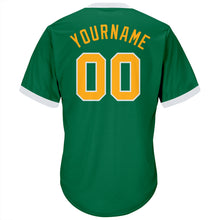 Load image into Gallery viewer, Custom Kelly Green Gold-White Authentic Throwback Rib-Knit Baseball Jersey Shirt
