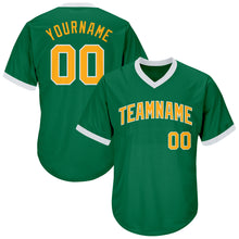 Load image into Gallery viewer, Custom Kelly Green Gold-White Authentic Throwback Rib-Knit Baseball Jersey Shirt
