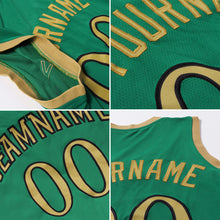 Load image into Gallery viewer, Custom Kelly Green Old Gold-White Authentic Throwback Basketball Jersey

