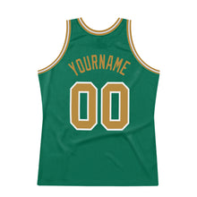 Load image into Gallery viewer, Custom Kelly Green Old Gold-White Authentic Throwback Basketball Jersey
