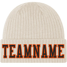Load image into Gallery viewer, Custom Khaki Black-Orange Stitched Cuffed Knit Hat
