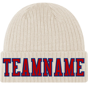 Custom Khaki Red-Royal Stitched Cuffed Knit Hat