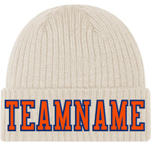 Load image into Gallery viewer, Custom Khaki Orange-Royal Stitched Cuffed Knit Hat

