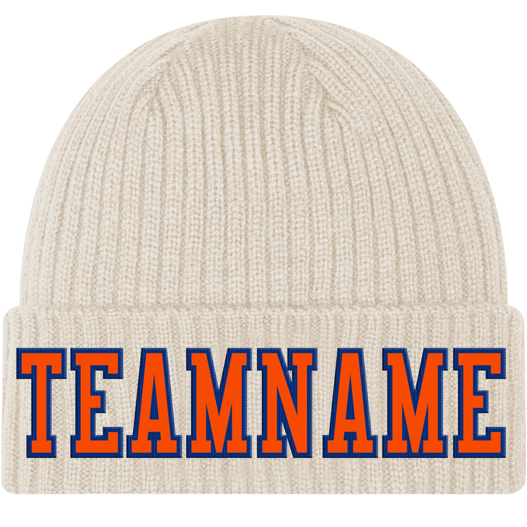 Custom Khaki Orange-Royal Stitched Cuffed Knit Hat