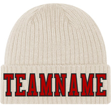 Load image into Gallery viewer, Custom Khaki Red-Black Stitched Cuffed Knit Hat

