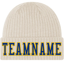 Load image into Gallery viewer, Custom Khaki Royal-Gold Stitched Cuffed Knit Hat
