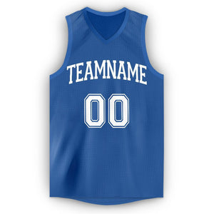 Custom Blue White V-Neck Basketball Jersey