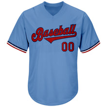 Load image into Gallery viewer, Custom Light Blue Red-Navy Authentic Throwback Rib-Knit Baseball Jersey Shirt
