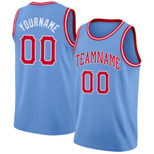 Load image into Gallery viewer, Custom Light Blue Red-White Round Neck Rib-Knit Basketball Jersey
