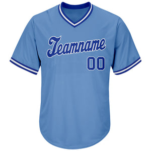 Custom Light Blue Royal-White Authentic Throwback Rib-Knit Baseball Jersey Shirt