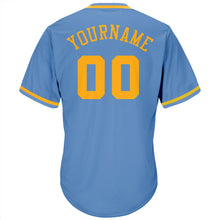 Load image into Gallery viewer, Custom Light Blue Gold Authentic Throwback Rib-Knit Baseball Jersey Shirt
