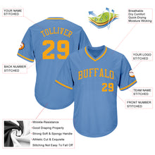 Load image into Gallery viewer, Custom Light Blue Gold Authentic Throwback Rib-Knit Baseball Jersey Shirt
