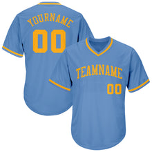 Load image into Gallery viewer, Custom Light Blue Gold Authentic Throwback Rib-Knit Baseball Jersey Shirt
