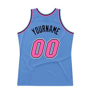 Custom Light Blue Pink-Black Authentic Throwback Basketball Jersey