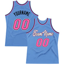 Load image into Gallery viewer, Custom Light Blue Pink-Black Authentic Throwback Basketball Jersey
