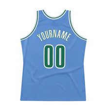 Load image into Gallery viewer, Custom Light Blue Kelly Green-White Authentic Throwback Basketball Jersey
