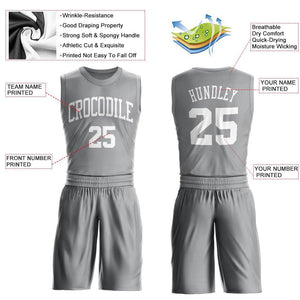 Custom Silver Gray White Round Neck Suit Basketball Jersey