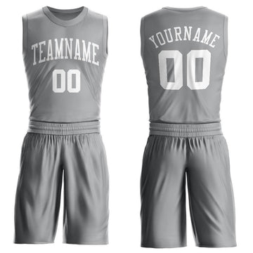 Custom Silver Gray White Round Neck Suit Basketball Jersey