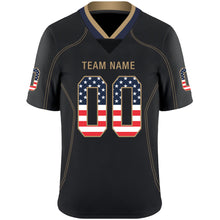 Load image into Gallery viewer, Custom Lights Out Black Old Gold-Navy USA Flag Fashion Football Jersey
