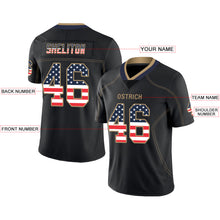 Load image into Gallery viewer, Custom Lights Out Black Old Gold-Navy USA Flag Fashion Football Jersey
