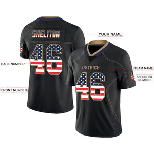 Custom Lights Out Black Old Gold-Navy USA Flag Fashion Football Jersey