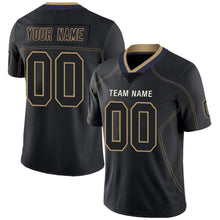 Load image into Gallery viewer, Custom Lights Out Black Old Gold-Navy Football Jersey
