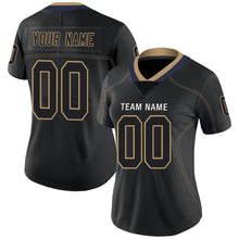 Load image into Gallery viewer, Custom Lights Out Black Old Gold-Navy Football Jersey
