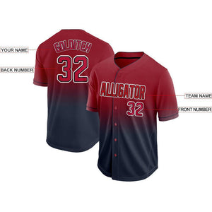 Custom Navy Red-White Fade Baseball Jersey