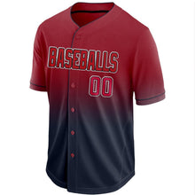 Load image into Gallery viewer, Custom Navy Red-White Fade Baseball Jersey
