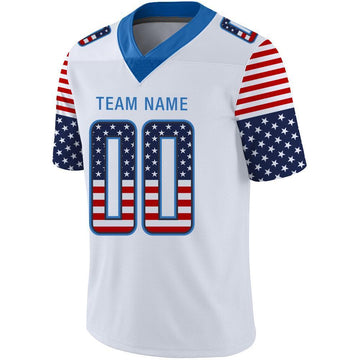 Custom White Powder Blue-Navy USA Flag Fashion Football Jersey