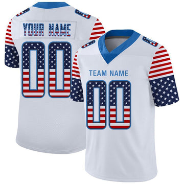 Custom White Powder Blue-Navy USA Flag Fashion Football Jersey