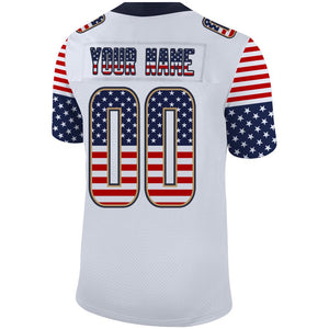 Custom White Navy-Old Gold USA Flag Fashion Football Jersey