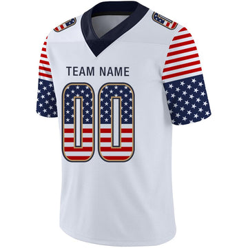 Custom White Navy-Old Gold USA Flag Fashion Football Jersey