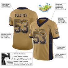 Load image into Gallery viewer, Custom Old Gold Navy-White Mesh Drift Fashion Football Jersey
