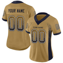 Load image into Gallery viewer, Custom Old Gold Navy-White Mesh Drift Fashion Football Jersey
